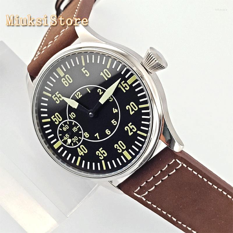 Wristwatches 44mm Silver Case Black Luminous Dial Leather Strap 17 Jewels 6497 Hand Winding Movement Mens Leisure Sport Watch, Picture shown
Wristwatches 44mm Silver Case Black Luminous Dial Leather Strap 17 Jewels 6497 Hand Winding Movement Mens Leisure Sport Watch, Picture shown
