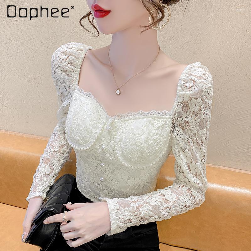 Women's Blouses Sexy Beaded Square Neck Slim Lace Bottoming Shirt For Women 2023 Spring Elegant Woman's Puff Long Sleeve Blouse Tops, Black
Women's Blouses Sexy Beaded Square Neck Slim Lace Bottoming Shirt For Women 2023 Spring Elegant Woman's Puff Long Sleeve Blouse Tops, Black