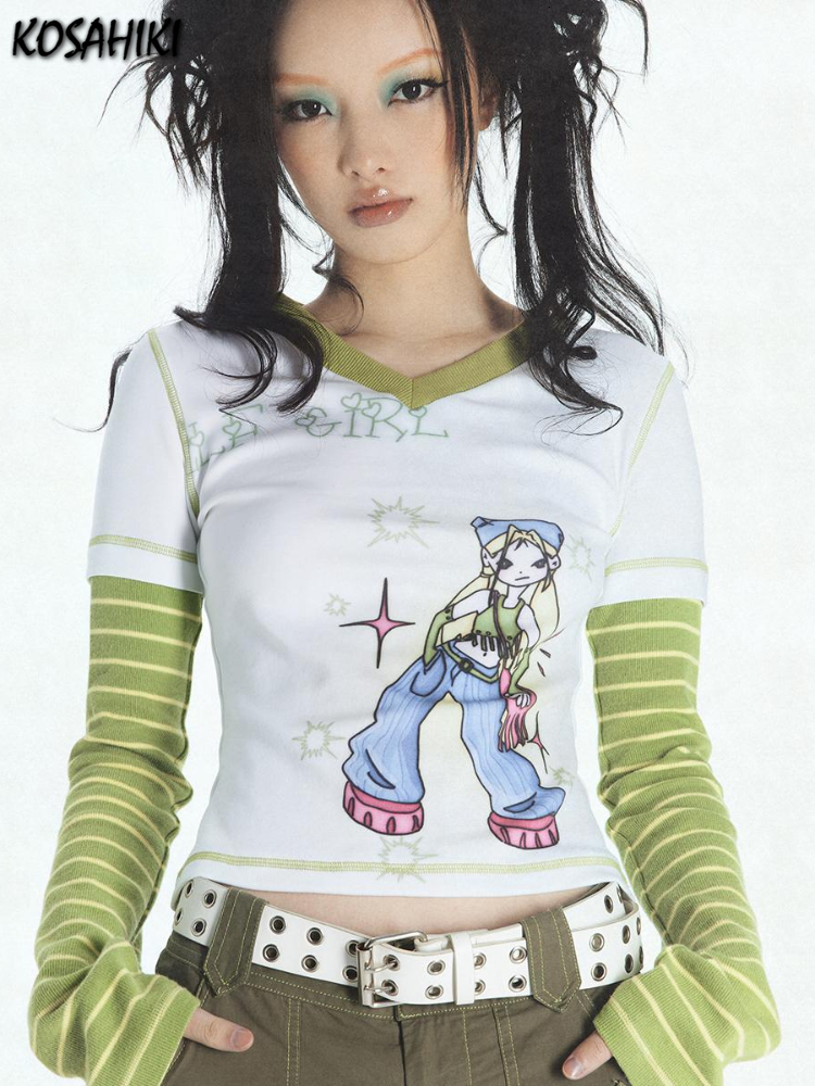 Women's T-Shirt KOSAHIKI Fake Two Pieces Patch Long Sleeve Tshirts Women Harajuku Graphic Tee Y2k Tops Aesthetic Egirl Summer Thin T-shirt Goth 230203, White
Women's T-Shirt KOSAHIKI Fake Two Pieces Patch Long Sleeve Tshirts Women Harajuku Graphic Tee Y2k Tops Aesthetic Egirl Summer Thin T-shirt Goth 230203, White