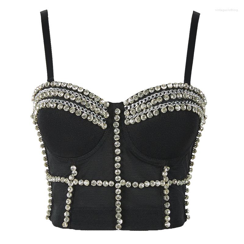 

Women's Tanks 2023 Summer Hand-made Mesh Jewel Diamond Chain Breath Beads Bralet Night Club Party Cropped Top Vest Wedding Bralette Plus, Black