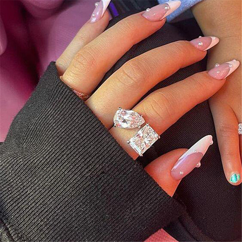 Choucong Brand Wedding Rings Simple Fashion Jewelry Handmade Sterling Sier Water Drop 5A Cubic Zircon CZ Dia Women Open Adjustable Ring For Lover Gift