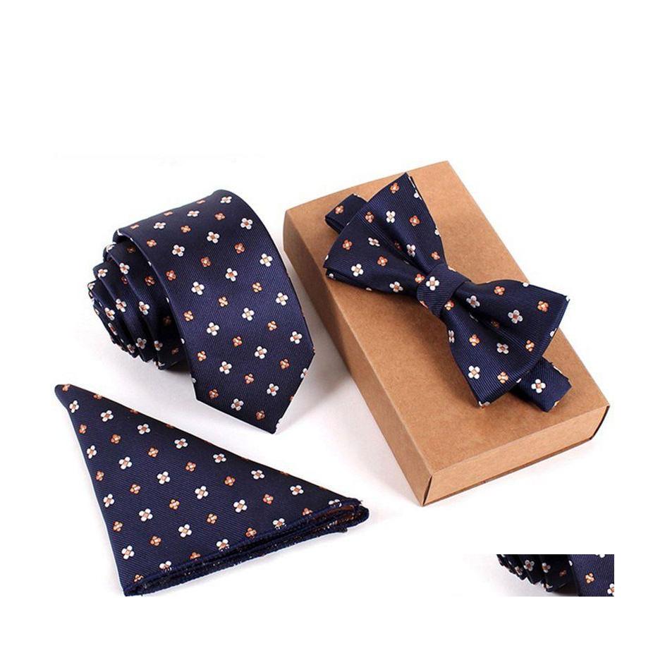Neck Tie Set Vintage Polyester Yarn Men Jacquard Woven Necktie Bowtie Suit Red Blue For Groom Business Wedding Party Drop Delivery F Otcew
Neck Tie Set Vintage Polyester Yarn Men Jacquard Woven Necktie Bowtie Suit Red Blue For Groom Business Wedding Party Drop Delivery F Otcew