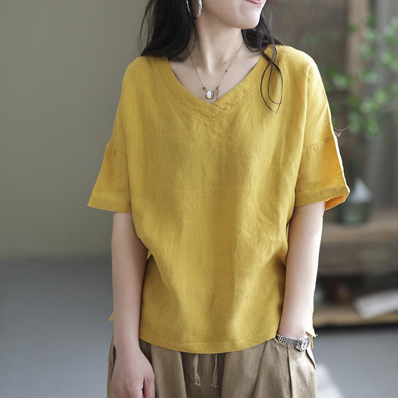 Women's T Shirts Women Sand Wahsed Linen Tshirts Spring Mori Girl Style Plain Color All-Match V-Neck Collar Female Tide Tees Simple, Blue
Women's T Shirts Women Sand Wahsed Linen Tshirts Spring Mori Girl Style Plain Color All-Match V-Neck Collar Female Tide Tees Simple, Blue