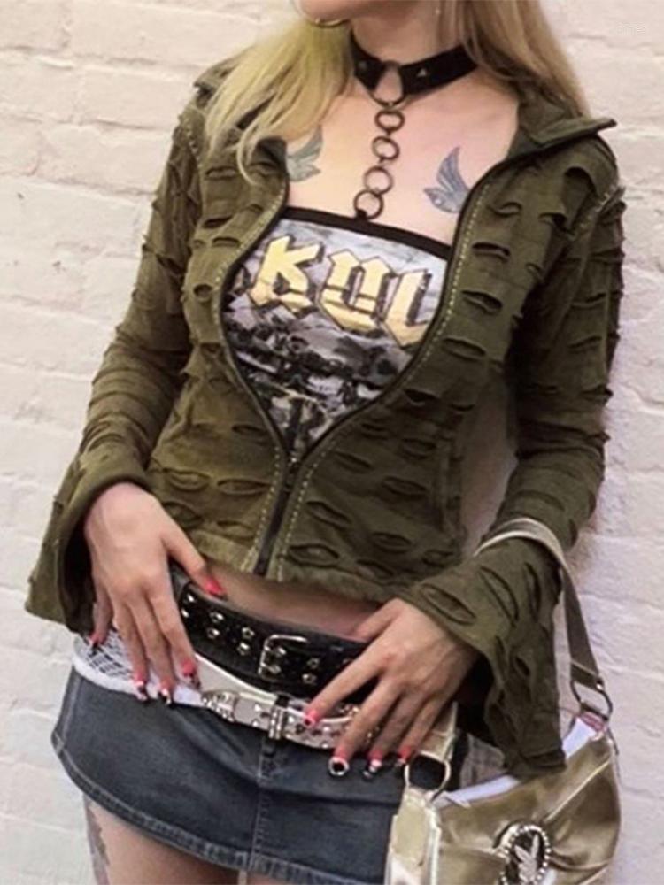 Women' Jackets SEASONS Grunge Hole Zip Up Coat Autumn Vintage Y2K Streetwear Flare Sleeve T-shirt Harajuku Fashion Women Cardigan ASCO86076, Army green
Women' Jackets SEASONS Grunge Hole Zip Up Coat Autumn Vintage Y2K Streetwear Flare Sleeve T-shirt Harajuku Fashion Women Cardigan ASCO86076, Army green