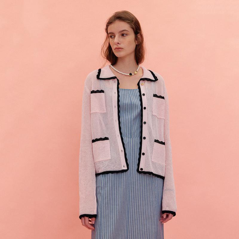 Women' Knits & Tees Early Autumn Lapel Knitted Cardigan Slightly Transparent Pink Temperament Commuter Hit Color Long-sleeved T
Women' Knits & Tees Early Autumn Lapel Knitted Cardigan Slightly Transparent Pink Temperament Commuter Hit Color Long-sleeved T