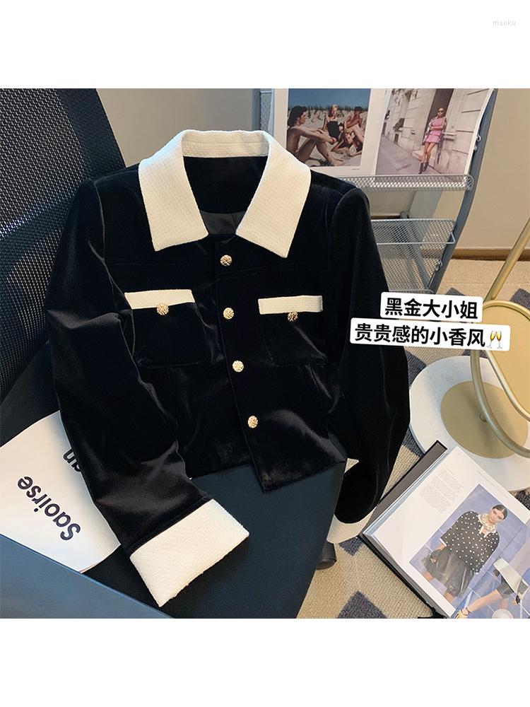 Women' Jackets French Elegance Black Velvet Women Jacket Coat Lapel Contrast Color Design Classic Female Outerwear 2023 Autumn Simple Basic
Women' Jackets French Elegance Black Velvet Women Jacket Coat Lapel Contrast Color Design Classic Female Outerwear 2023 Autumn Simple Basic