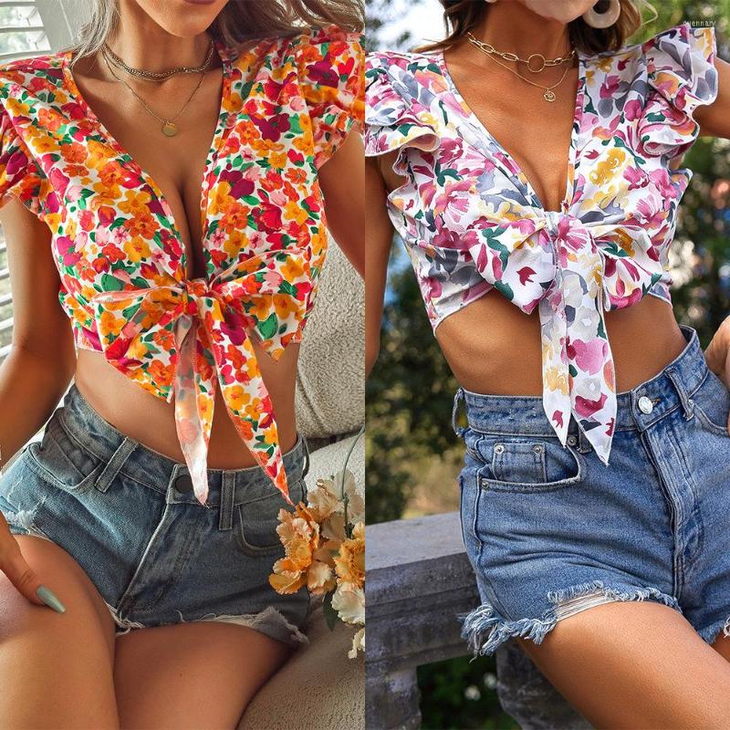 Women' T Shirts Women' Short Ruffle Sleeve Blouse Floral Printed Front Tie Knot Holiday Style Crop Tops Casual Simple Summer Shirt, Orange
Women' T Shirts Women' Short Ruffle Sleeve Blouse Floral Printed Front Tie Knot Holiday Style Crop Tops Casual Simple Summer Shirt, Orange