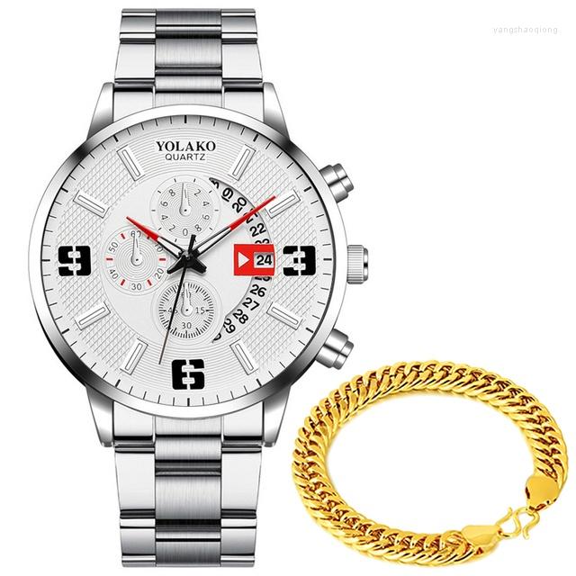 Wristwatches 2 Pcs Set Fashion Men Stainless Steel Watch Luxury Calendar Quartz Wristwatch Man Business Bracelet Watches, Picture 1
Wristwatches 2 Pcs Set Fashion Men Stainless Steel Watch Luxury Calendar Quartz Wristwatch Man Business Bracelet Watches, Picture 1