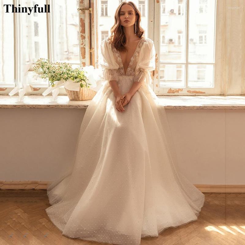 Wedding Dress Thinyfull Boho Polka Dots Tulle Pearls Party Dresses Half Sleeves Appliques Lace Bride Long Bridal Gowns, Custom made color
Wedding Dress Thinyfull Boho Polka Dots Tulle Pearls Party Dresses Half Sleeves Appliques Lace Bride Long Bridal Gowns, Custom made color