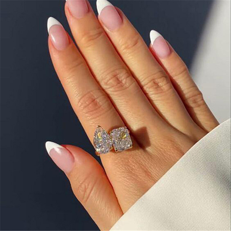 Choucong Brand Wedding Rings Simple Fashion Jewelry Handmade Sterling Sier Water Drop 5A Cubic Zircon CZ Dia Women Open Adjustable Ring For Lover Gift