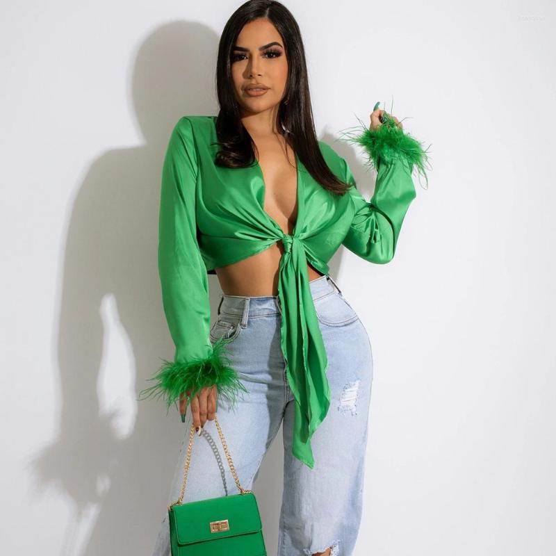 Women' Blouses 2023 Autumn Winter Women Fashion Elegant Long Sleeve Spliced Feathers Solid Ladies Tops Silk Satin Blouse Shirt For Woman, Green
Women' Blouses 2023 Autumn Winter Women Fashion Elegant Long Sleeve Spliced Feathers Solid Ladies Tops Silk Satin Blouse Shirt For Woman, Green