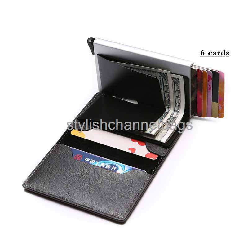 Wallets Antitheft Men Vintage Credit Card Holder Blocking Rfid Wallet Leather fashion Security Information Metal Purse Holde wallet card 0204/23