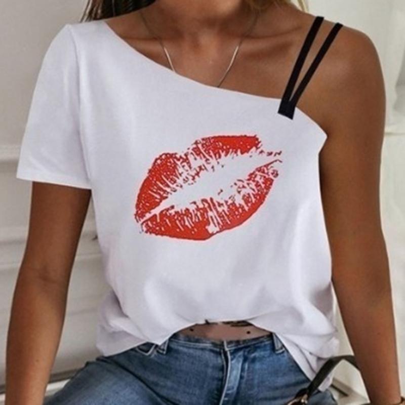 Women' T Shirts Summer Women Shirt One Shoulder Sexy Lips Print Short Sleeved Diagonal Collar Fashion Casual Female, Blue
Women' T Shirts Summer Women Shirt One Shoulder Sexy Lips Print Short Sleeved Diagonal Collar Fashion Casual Female, Blue