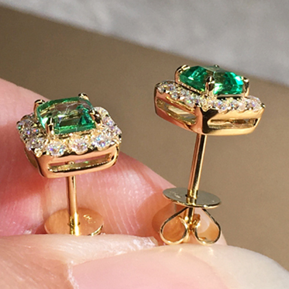 Choucong Simple Fashion Stud Earrings Vintage jewelry 18K Gold Fill Princess Cur Emerald CZ Diamond Zircon Handmade Party Women Wedding Earrings For L