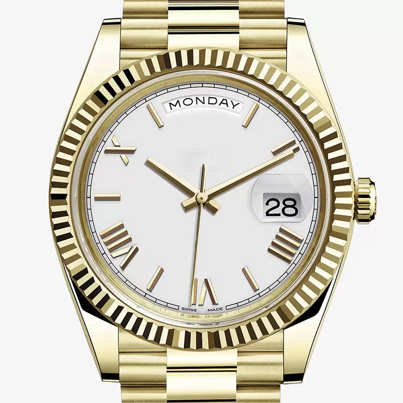 Original box certificate Gold President Male Watches Day Date white dial Watch Men Stainless Dia Bezel Automatic WristWatch 2023