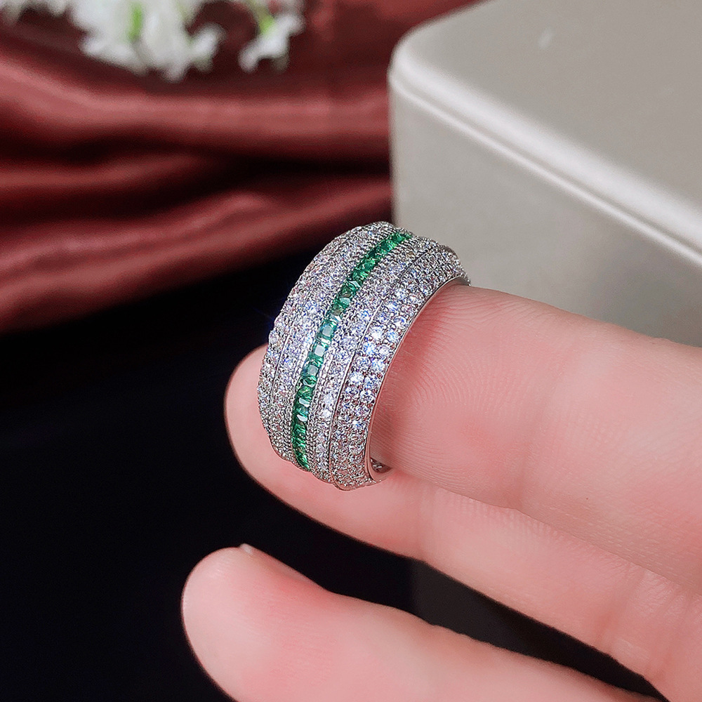 Sterg Sier Emerald & CZ Pave Wedding Band Ring for Women - Bohemian, Handmade, Eternity, 2024 Gift