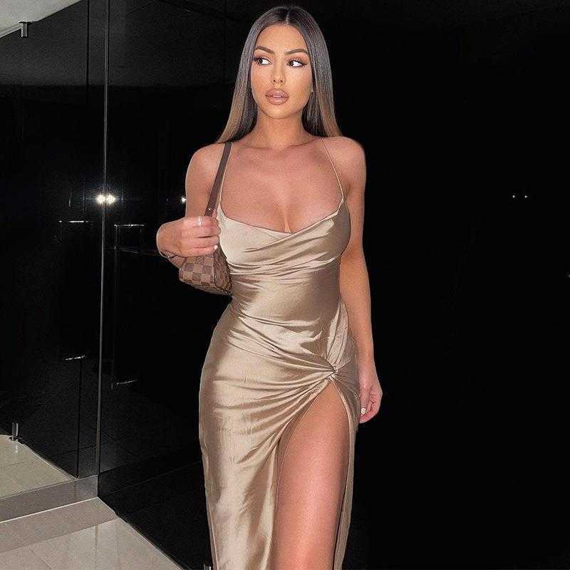 Womens Autumn Fashion Dress Sexy Backless Lace Up Slim Fit Split Wholesale