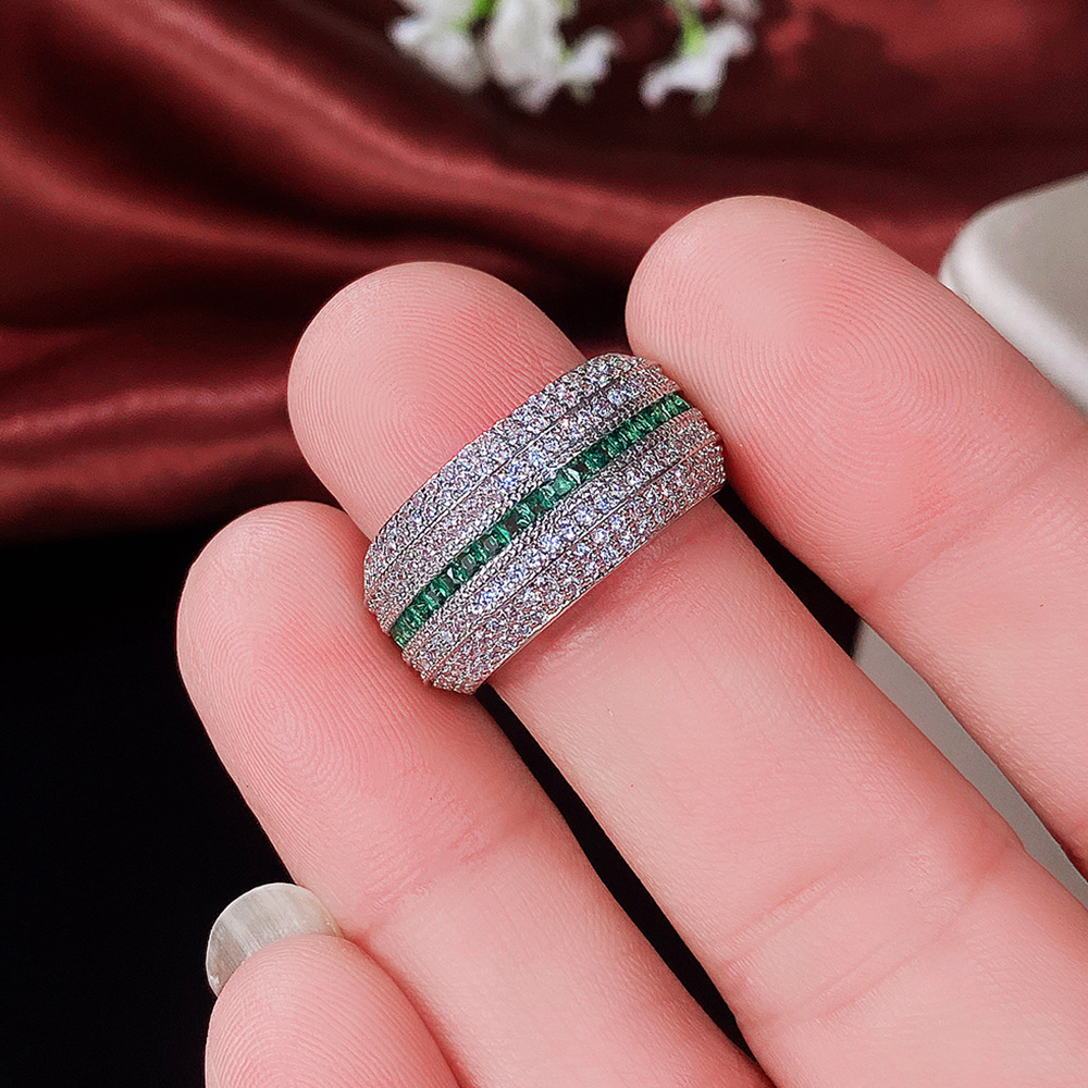 Sterg Sier Emerald & CZ Pave Wedding Band Ring for Women - Bohemian, Handmade, Eternity, 2024 Gift
