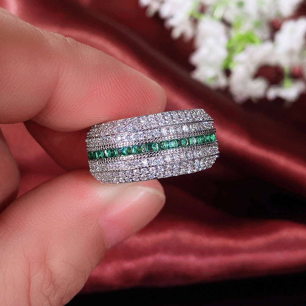 Sterg Sier Emerald & CZ Pave Wedding Band Ring for Women - Bohemian, Handmade, Eternity, 2024 Gift