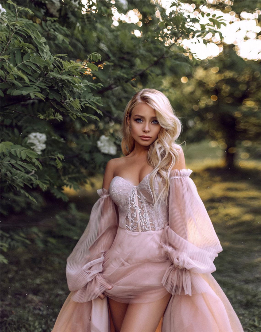 Dusty Pink Long Dresses Off the Shoulder Sweetheart Tulle Romantic Elegant Princess Prom Party Gown Custom