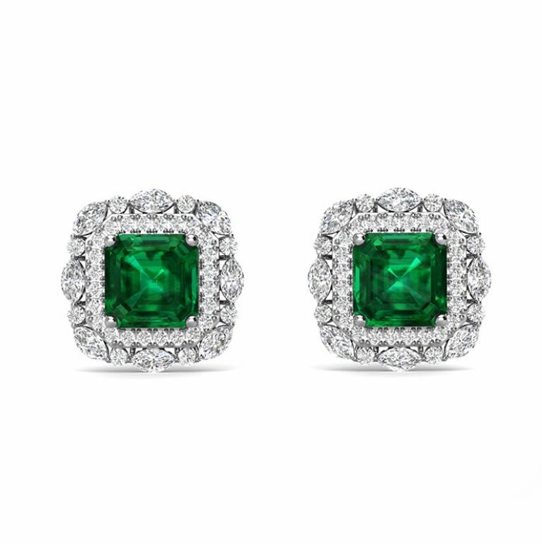 Sterg Sier Emerald CZ Dia Zircon Stud Earrings for Women Wedding Party Gift