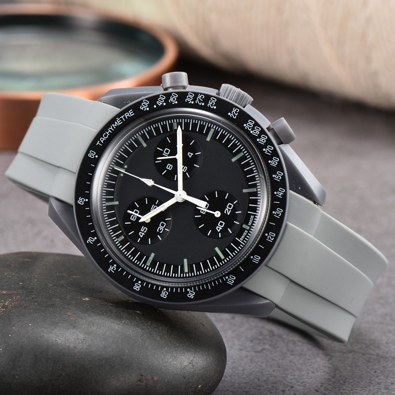 Planet Moon Mens Watches Full Function Quarz Chronograph Watch Mission To Mercury 42mm Luxury Watch Silicone strap Limited Edition Master Wristwatches