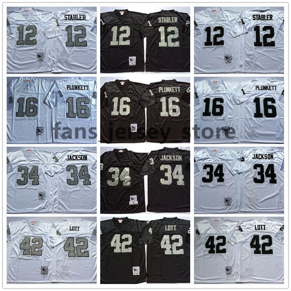 Vintage 16 Jim Plunkett Football Jersey 12 Ken Stabler 34 Bo Jackson 42 Ronnie Lott Stitched Mitchell Ness Jersey, Same as picture
Vintage 16 Jim Plunkett Football Jersey 12 Ken Stabler 34 Bo Jackson 42 Ronnie Lott Stitched Mitchell Ness Jersey, Same as picture