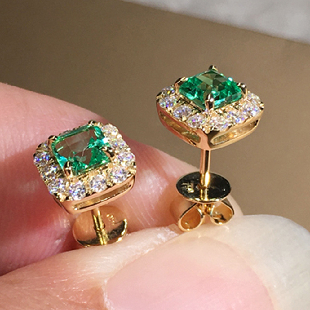 Choucong Simple Fashion Stud Earrings Vintage jewelry 18K Gold Fill Princess Cur Emerald CZ Diamond Zircon Handmade Party Women Wedding Earrings For L