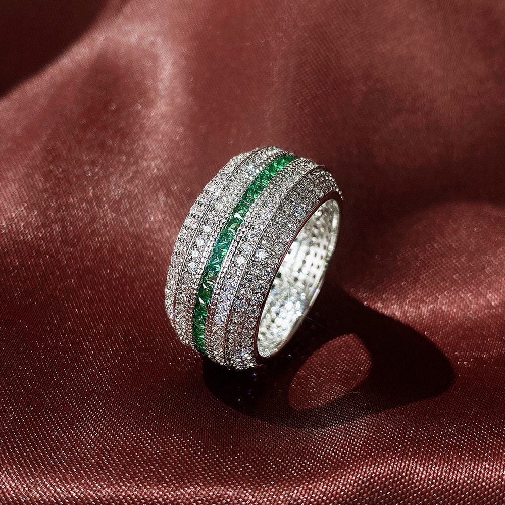 Sterg Sier Emerald & CZ Pave Wedding Band Ring for Women - Bohemian, Handmade, Eternity, 2024 Gift