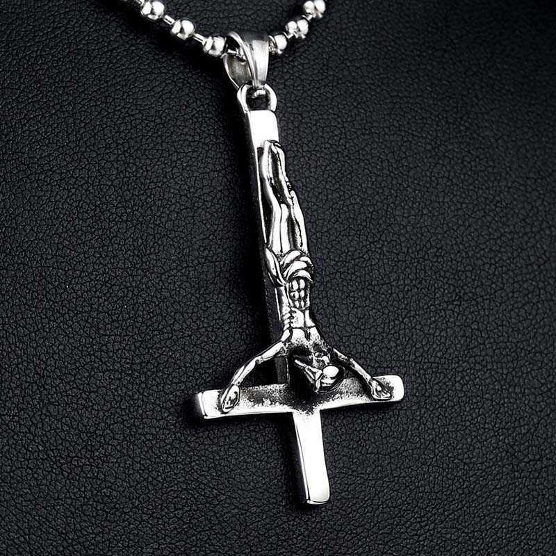 Pendant Necklaces Stainless Steel Satan Inverted Cross Pendant Necklace Devil Lucifer Satanic Jewelry High Quality Fashion Jewelry G230206