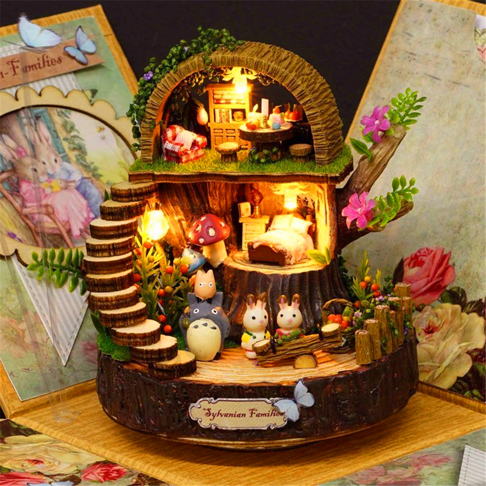 Novelty Items My Neighbor Totoro Music Box DIY Handmade LED Castle In The Sky Children Toys Birthday Romantic Gift Valentine's Day Present 230206