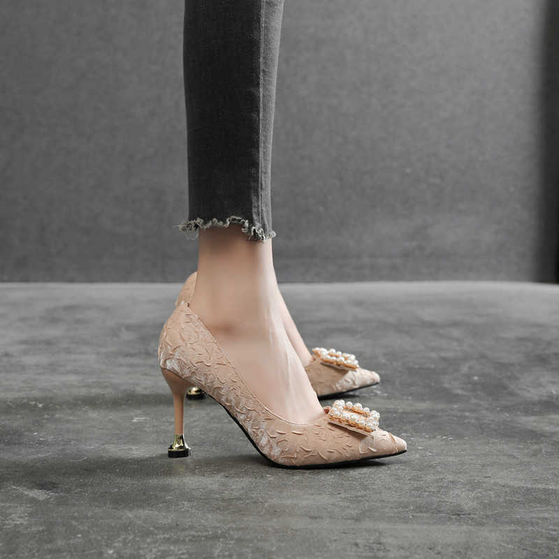 Spring and Autumn New Pointed Toe Stiletto High Heel Shoes Square Buckle Pearl Single Shoes Women Large Shallow Mouth, 5cm apricot (fattening)
Spring and Autumn New Pointed Toe Stiletto High Heel Shoes Square Buckle Pearl Single Shoes Women Large Shallow Mouth, 5cm apricot (fattening)