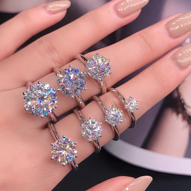 Wedding Rings 5 Carats Real Engagement Ring Women 18K White Gold Plated Lab Diamond Ring Sterling Silver Wedding Rings Jewelry 230206