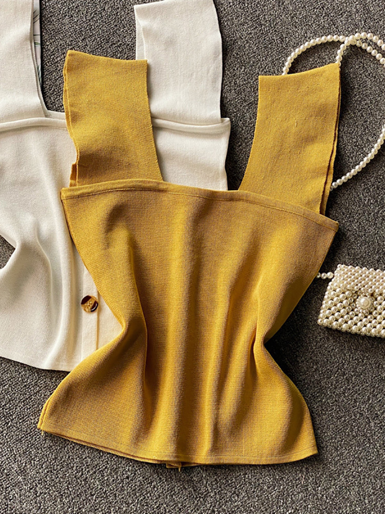 Women's Tanks Camis Summer Knitted Top Buttoned Crop Lady For s Square Neck Spaghetti s 230204Z