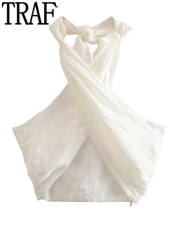 Women's Tanks Camis TRAF White Halter Top Women Backless Crop Sexy Off Shoulder Summer s Y2k Streetwear Orange Sleeveless Tank 230204Z