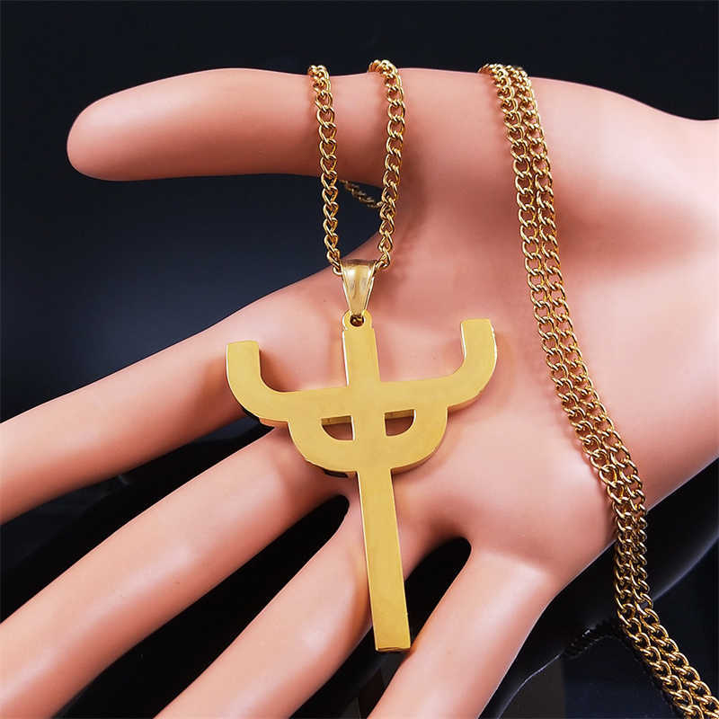 Gothic Judas Priest Symbol Stainless Steel Necklace Women/Men Gold Color Saint Pendant Necklaces Jewelry gargantilla NXH369S06 0206 - view 3