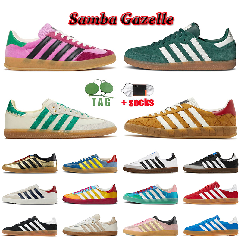 2023 Fashion Samba Designer Casual Shoes Gazelle Pink Velvet Monogram Wales Bonner Cream Green Sambas Gazelles Vegan Trainers Women Mens Loafers Platform Sneakers