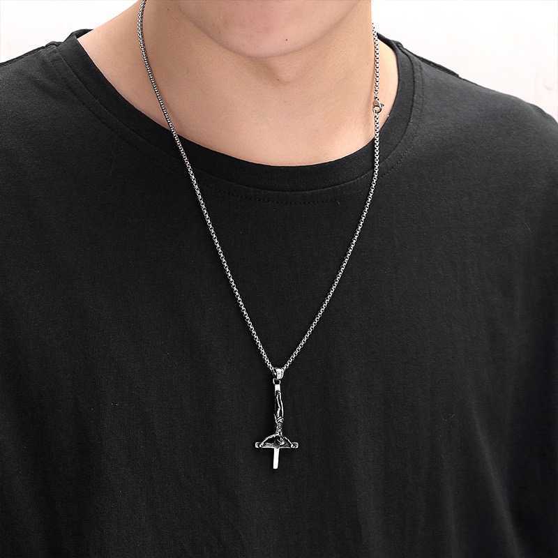 Pendant Necklaces Stainless Steel Satan Inverted Cross Pendant Necklace Devil Lucifer Satanic Jewelry High Quality Fashion Jewelry G230206