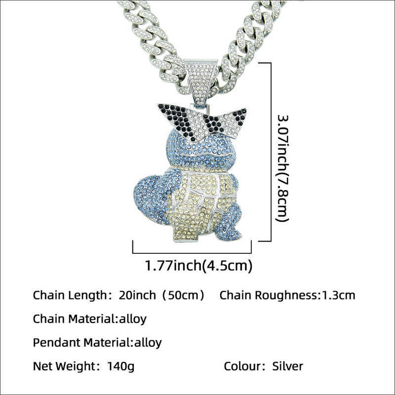 Pendant Necklaces Hip Hop Bling Anime Squirt Turtle Pendant Necklace With Ice Out Crystal Cuban Chain Fashion Carapuce Zenigame Jewelry Dropship G2302