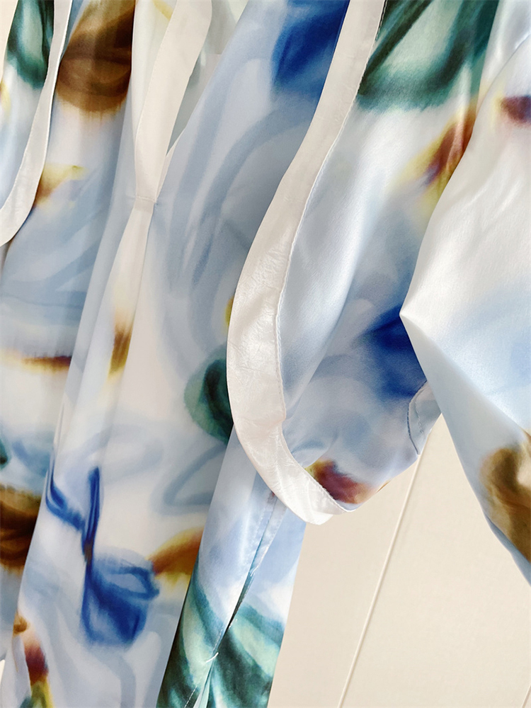 Women's Two Piece Pants TWOTYLE Print Sets For Women V Neck Long Sleeve Hollow Out Tops High Waist Shorts Summer Hit Color 230204