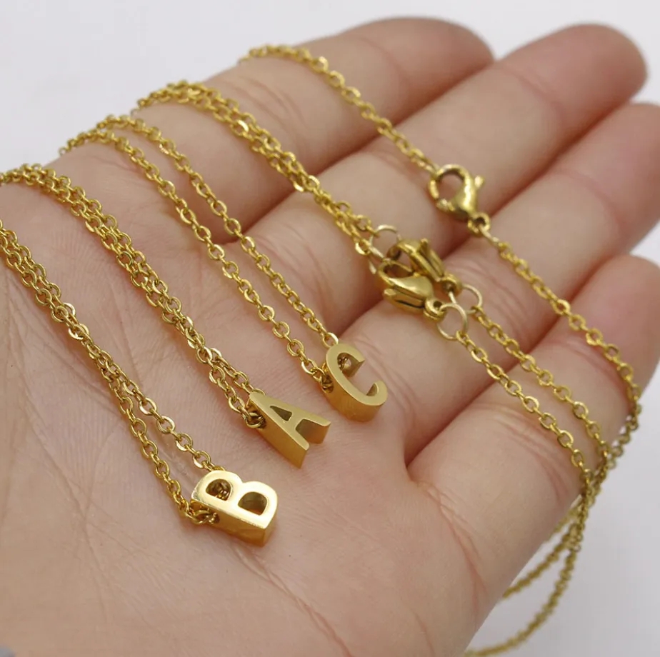 18K Real Gold Plated Stainless Steel Alphabet Pendent Necklace Lovers Couple Initial English Leter Necklaces for Women Bride Party Birthday Wedding Je