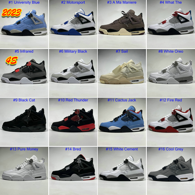 2023 Basketball Shoes Jumpman 4 4s University Blue Sail Bred Military Black Cat Fire Red White Cement Thunder Cactus Jack Cool Grey Man Sneakers Trainers With US14, #11 cactus jack
2023 Basketball Shoes Jumpman 4 4s University Blue Sail Bred Military Black Cat Fire Red White Cement Thunder Cactus Jack Cool Grey Man Sneakers Trainers With US14, #11 cactus jack