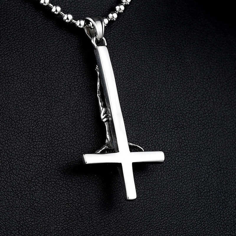 Pendant Necklaces Stainless Steel Satan Inverted Cross Pendant Necklace Devil Lucifer Satanic Jewelry High Quality Fashion Jewelry G230206