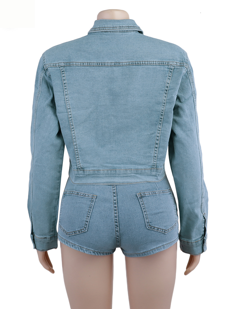 Women's Two Piece Pants Simenual Blue Denim s Set Autumn Preppy Long Sleeve Buttons Lapel Jacket and Pocket Shorts Ladies Chic 230204