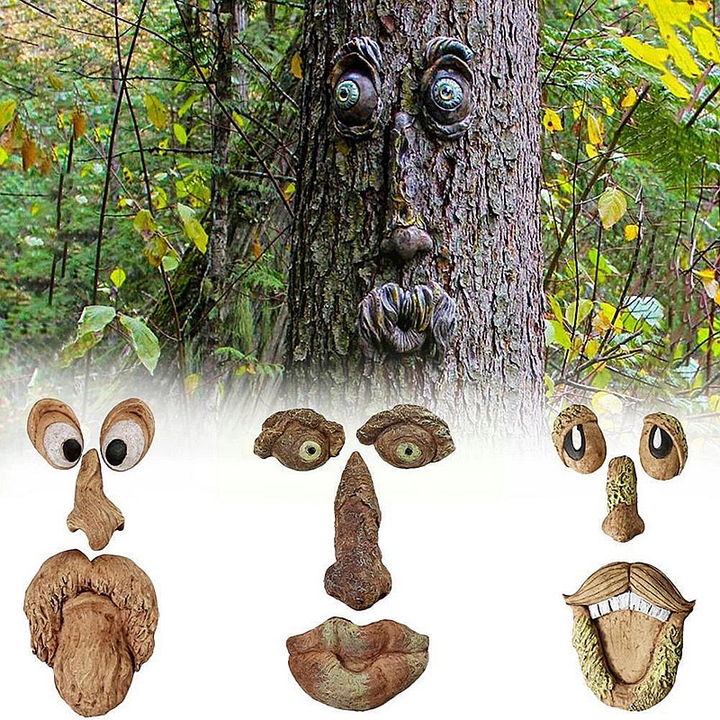 Garden Decorations Funny Old Man Tree Face Hugger Art Outdoor Amusing Sculpture Whimsical Decoration 230206