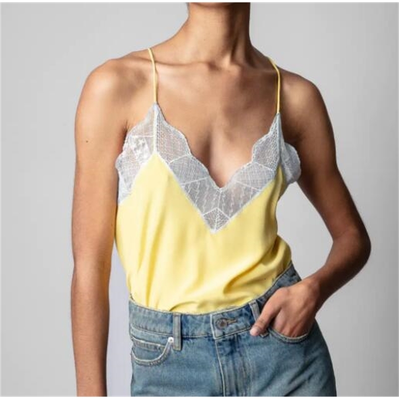 Women's Tanks Camis Women Tops Spring Summer Style Blue Striped Thin Print Lace Trim 230204Z