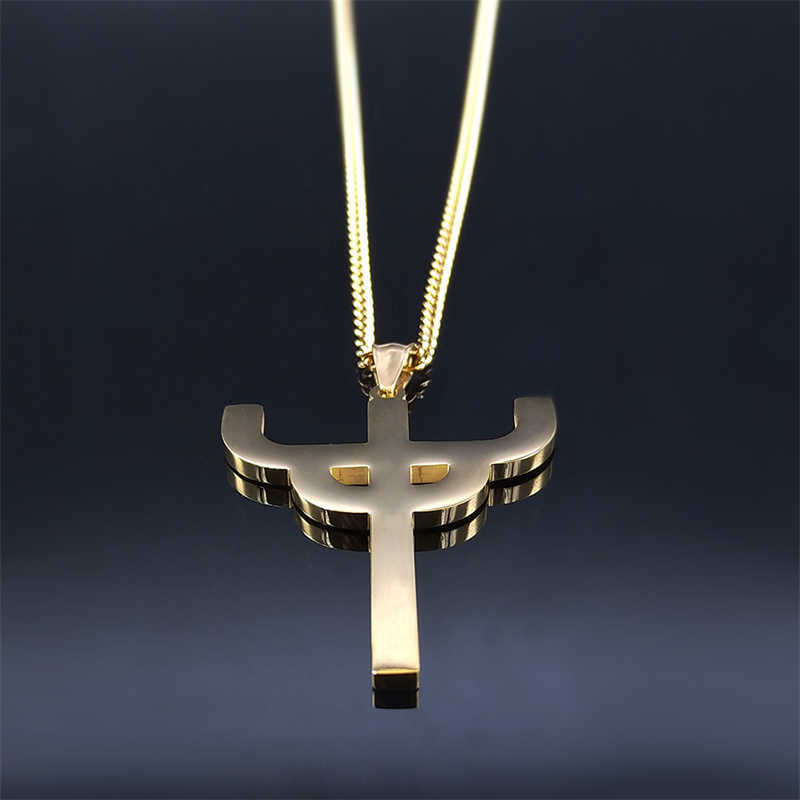 Gothic Judas Priest Symbol Stainless Steel Necklace Women/Men Gold Color Saint Pendant Necklaces Jewelry gargantilla NXH369S06 0206 - view 5