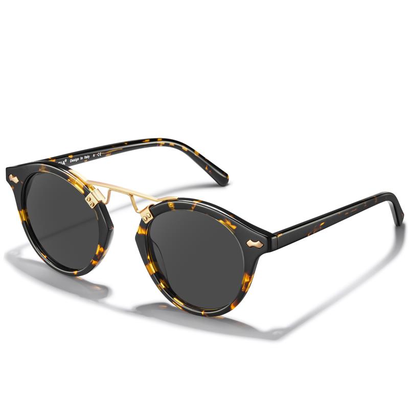Carfia Small Acetate Polarized Sunglasses for Women, Mirrored Lens Retro Double Bridge Eyewear Metal Brow Round Sunnies