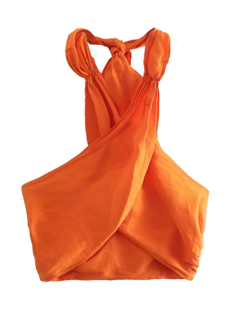 Women's Tanks Camis TRAF White Halter Top Women Backless Crop Sexy Off Shoulder Summer s Y2k Streetwear Orange Sleeveless Tank 230204Z