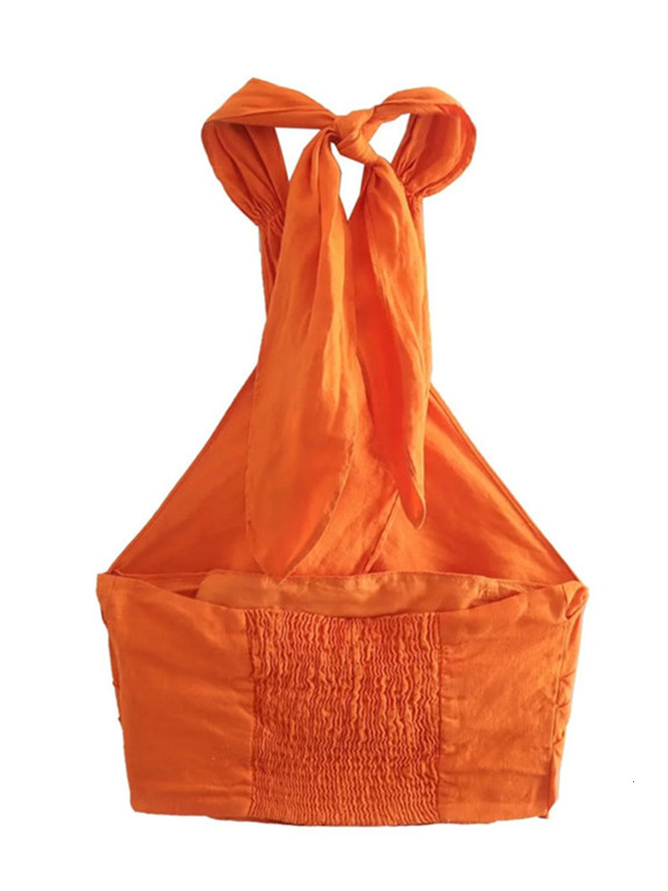 Women's Tanks Camis TRAF White Halter Top Women Backless Crop Sexy Off Shoulder Summer s Y2k Streetwear Orange Sleeveless Tank 230204Z